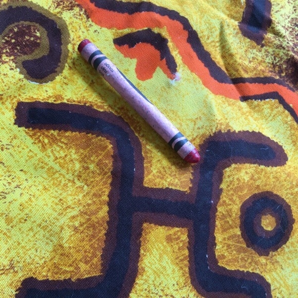 Ethnic Print Fabric 70's Colors Orange Yellow Brown 2 yds x 44" Pictographs - Picture 5 of 6